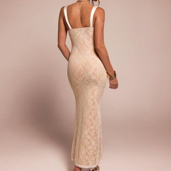 Elegant Women's Lace Bodycon Sexy Date Night Camisole Fishtail Dress - Picture 2 of 7